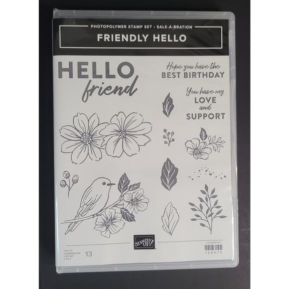 Stampin Up Friendly Hello Bundle Stamp Set & 12x12 Designer Series Paper DSP - Picture 5 of 10